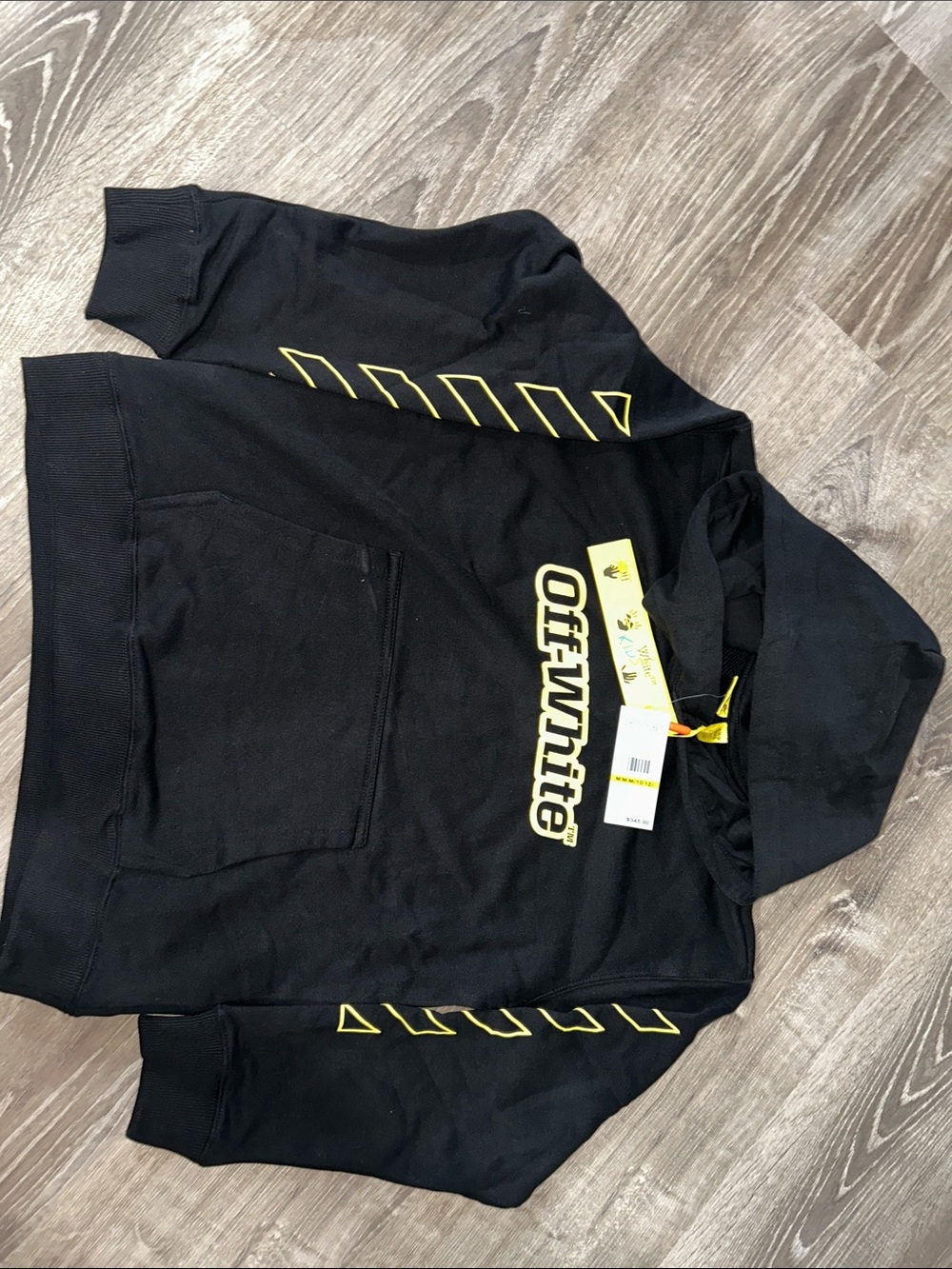 Off-White Black Hoodie with Yellow Logo and Sleeve Arrows